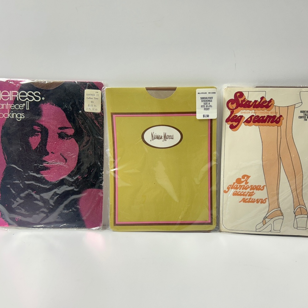 Vintage Nylon Stockings and Sheer Pantyhose w/ Leg Seams Lot of 3 Neiman Marcus